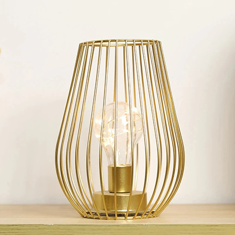 Cordless Golden or Black Cage Table Lamp