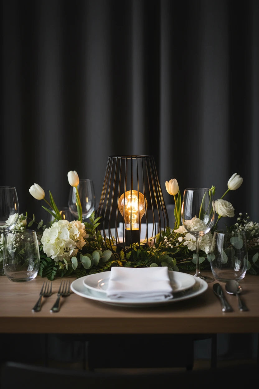 Cordless Golden or Black Cage Table Lamp