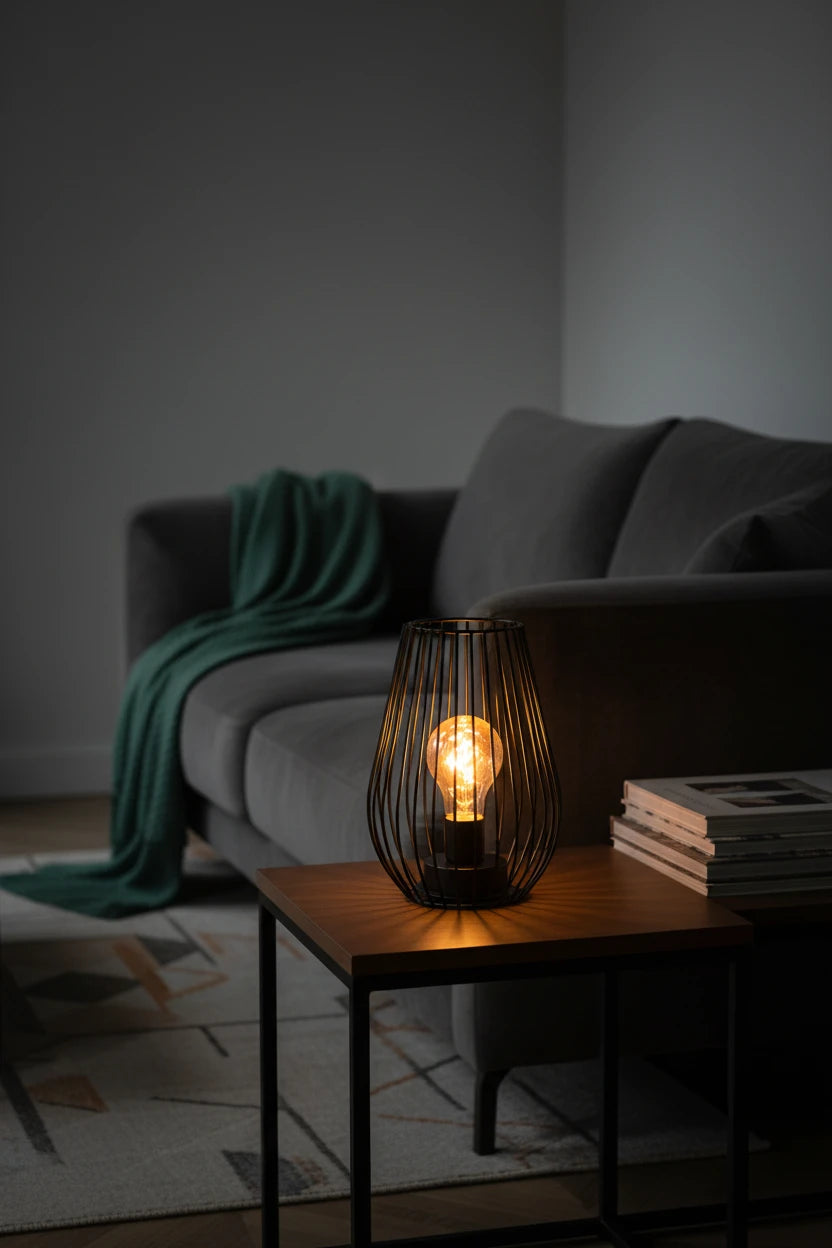 Cordless Golden or Black Cage Table Lamp