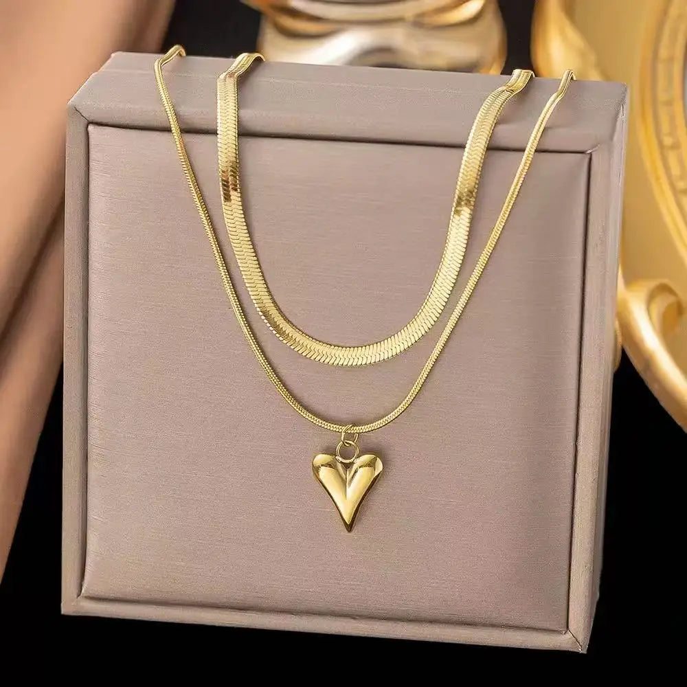 Stainless Steel Heart Pendant Necklace for Women